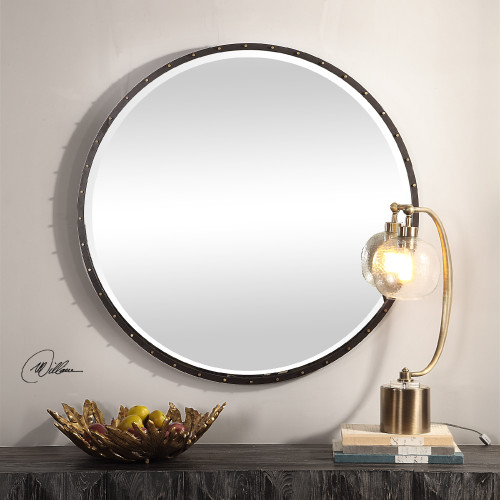 42" Black & Gold Round Hanging Wall Mirror Christmas Central